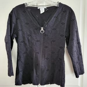 Papillon Blanc Black Lace Full Zipper Stretchy Jacket Sz M made in Canada